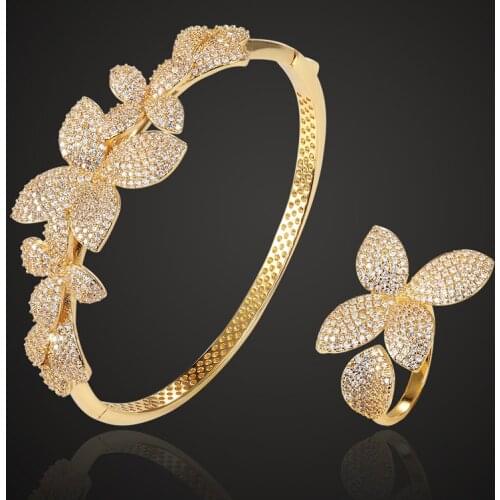 Zlxgirl Brand Cubic zircon Flower butterfly bangle and ring jewelry sets oval fashion Bracelets & Bangle sets For Women gifts