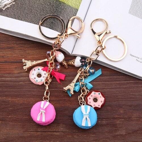 1pcs Macaroon Keychains Lovely Cake Bag Accessories Gold Metal Keyring Car Key Holder