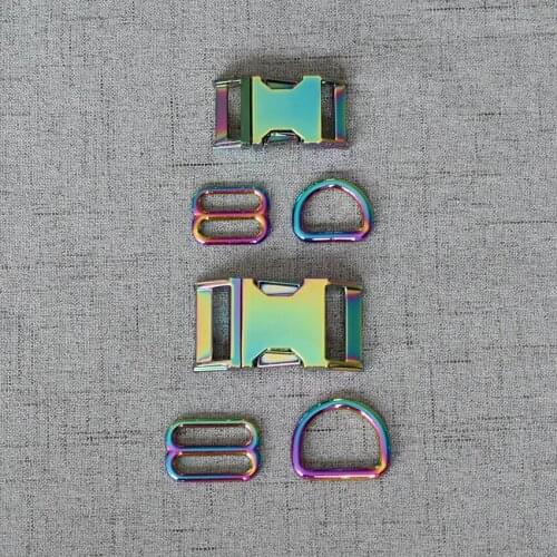 10 Sets 20mm 25mm Colourful Dog Cat Collar Hardware Metal D Ring Semi Circle Buckle Straps Slider Clasp For Pet Harness