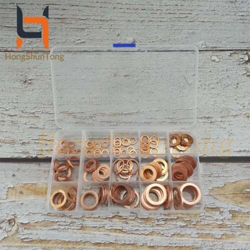 150PCS Copper Washer Gasket Nut and Bolt Set Flat Ring Seal Assortment Kit M5 M6 M8 M10 M12 M14 M16 M18 for Sump Plugs Water