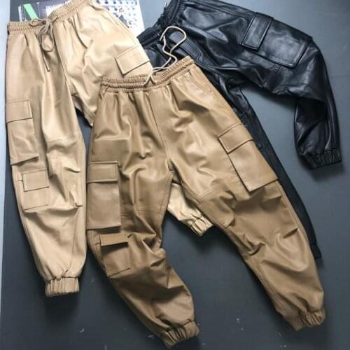 2020 Pants Women Vadim Pantalon Mujer New Leather Womens Pants Versatile Pocket 100% Sheep Tooling Style Autumn And Winter