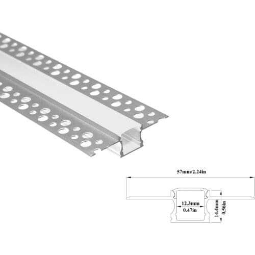 6.6FT/2 Meter Plaster-in Recessed Slim Aluminum Channel with Clip-in Diffuser Flange for 12mm LED Strip