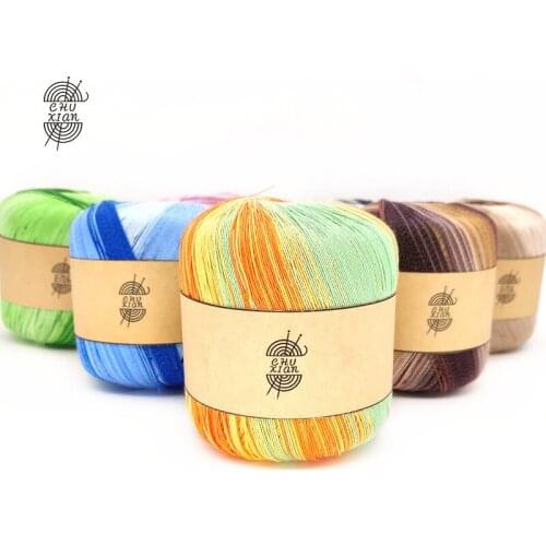 6pcs Free Shipping 50g/Ball Cotton Metallic Lace Rainbow Yarn Colorful Thin Thread For Crocheting Knitting By 1.55mm Crochet