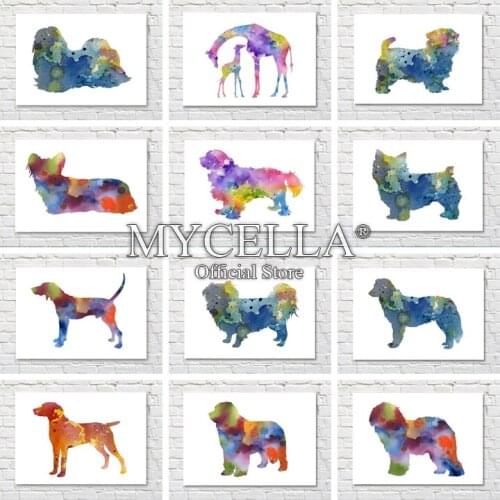 Watercolor Wall Art Embroidery 5d Diy Diamond Painting Cross Stitch Full Drill Animal Dog Giraffe Picture Canvas Mosaic Craft