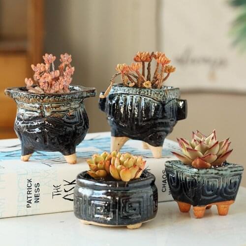 Black Vintage flower pot room desk decor Chinese ceramic plant pot home garden Maceteros decorativos suculentas pots bloempot