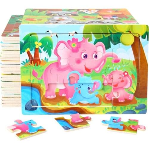 3D Wooden Puzzle Jigsaw Toys For Children Wood 3d Cartoon Animal Puzzles Intelligence Kids Early Educational Toys for children