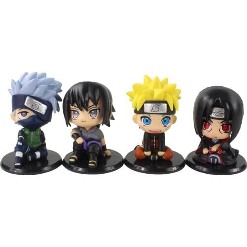 4pcs/Set 8-9cm Naruto Shippuden Anime Hatake Kakashi Uchiha Ithchi Sasuke Kawaii MIni PVC Action FIgure Model Toys Brinquedos