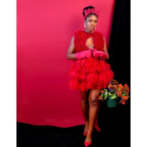 Elegant Exquisite Red Women Dress Sexy Tulle Ruffles Layered Dresses Mini Tulle Dress Photography Custom Made Plus Size