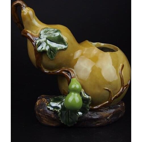 Porcelain Ceramic Desktop Flower / Plant Nursery Pot for Traditional Chinses Style Gourd Shape Home Decoration SYXF021Y