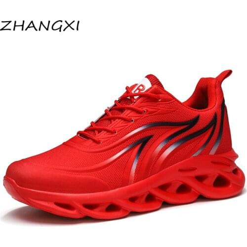 ZHANGXI Mens Flame Printed Quality Sneakers Flying Weave Sports Shoes Comfortable Running Shoes Outdoor Men Athletic Shoes