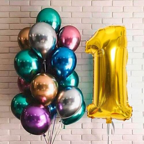 Baby 1st Birthday Classic Metal Latex Balloon 40inch Number Foil Helium Balloon Kids First Birthday Party Baby Shower Decor