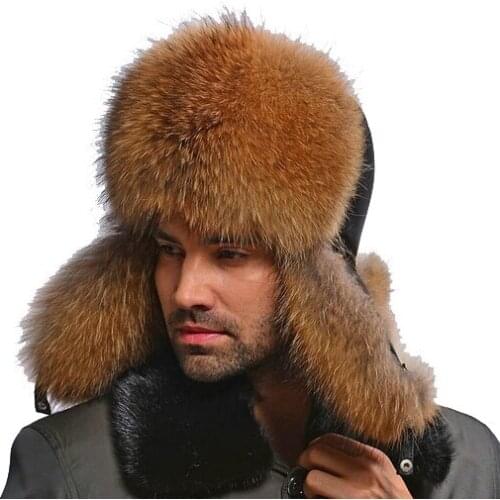 2019 best quality Natural Colour Men Winter Genuine Raccoon Dog Fur Hats
