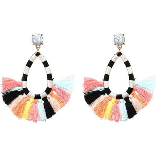 Fashion Multicolor Hollow Out Water Drop Fanshaped Tassel Dangle Earrings for Women