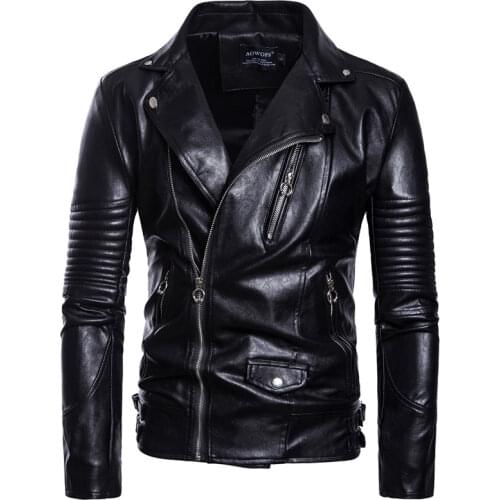Motorcycle leather jacket men autumn lapel zipper punk style slim handsome leather jacket /5XL fashion mens artificial leather