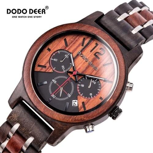 DODO DEER Wood Stop Watches for Mens Quartz Wristwatch Male Auto Date Complete Calendar часы мужские на стену in Gift Box