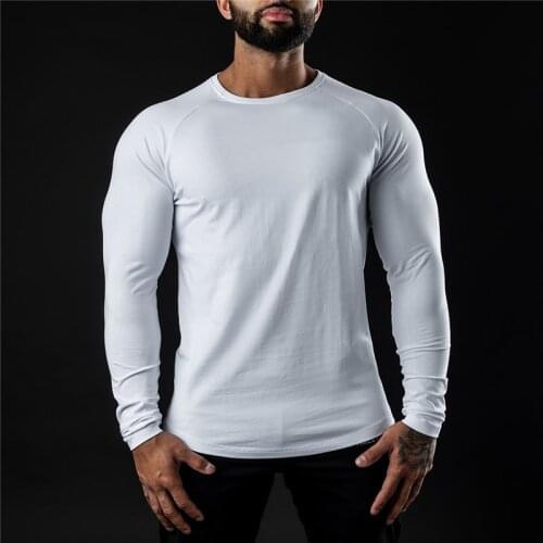 Mens Skinny T-shirt Spring Cotton Long Sleeve t shirt Gym Fitness Bodybuilding Workout Soild Tee Tops Fashion Brand Clothing