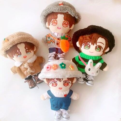 20cm Baby Doll Outfit Plush Dolls Clothes Lovely knapsack hat Stuffed Toy Dolls Accessories for Korea Kpop EXO Idol Dolls Gift
