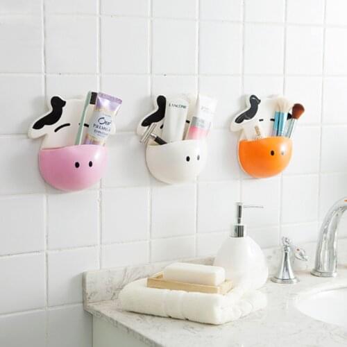 Cartoon Cows Toothbrush Holder Bathroom Wall Mount Toothpaste Holder Free Punching Tooth Holder Home Decor for Kids Bathroom