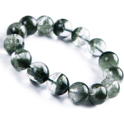 Genuine Green Natural Phantom Quartz Bracelet 15mm Healing Gems Crystal Big Round Beads Natural Stone Bracelet
