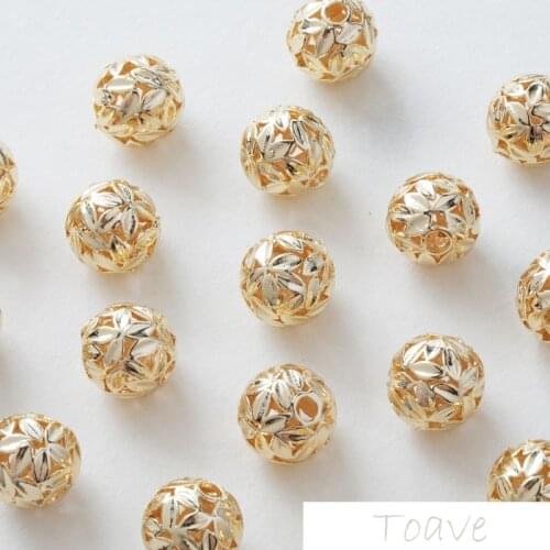 18K Gold Plated true gold leaf hollow straight hole beads DIY Beaded Necklace Bracelet basic material accessories 2pcs