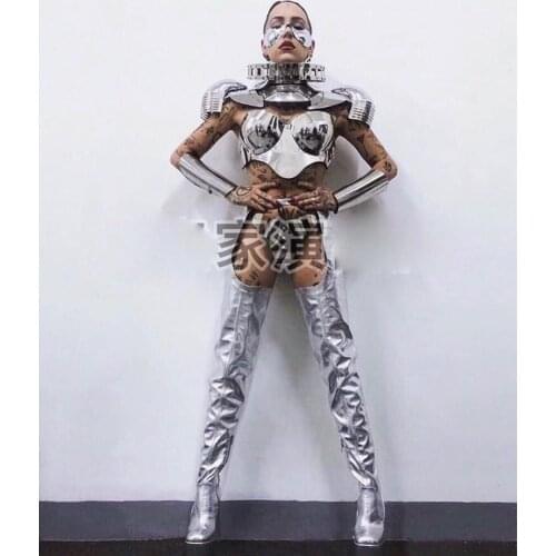 Christmas Bar Super girl future tech armor gogo costume stage show dance model catwalk technology party wears