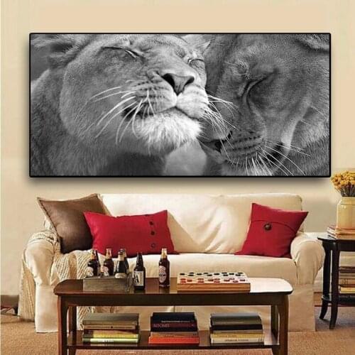 Lion Animal Canvas Painting Modern Black Write Style Posters and Prints Cuadros Wall Art Picture for Living Room Home Decoration