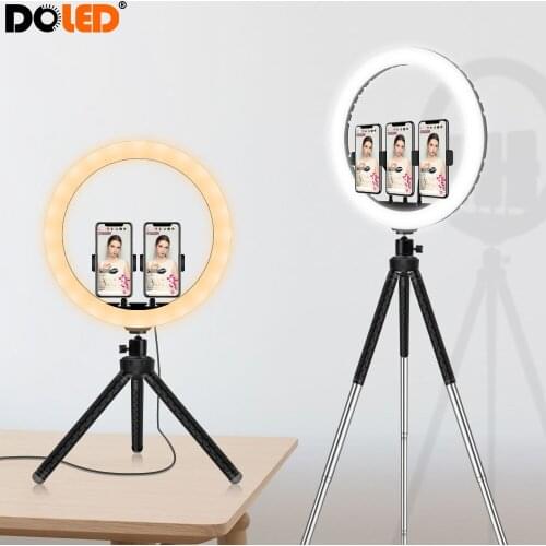 Portable Selfie Ring Light With Stand LED Desk Ringlight with Tall Tripod and Phone Holders for Makeup Photo Video Lighting