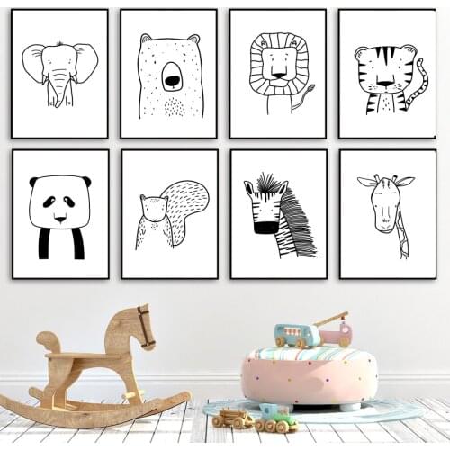 Elephant Lion Zebra Fox Rabbit Bear Llama Wall Art Canvas Painting Nordic Posters And Prints Wall Pictures Baby Kids Room Decor