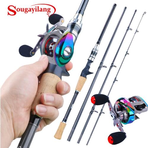 Sougayilang 4 Section M Action Lure Fishing Rod and 12+1BB Centrifugal Magnetic Brake System Fishing Reel Colorful Reel Combos