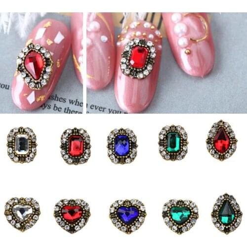 1Bag*10pcs Nail Art Retro Jewelry Rhinestone 9*12mm/9*11mm/10*11mm Metallic Alloy Jewelry Nails Art Decoration Jewelry 15-Styles