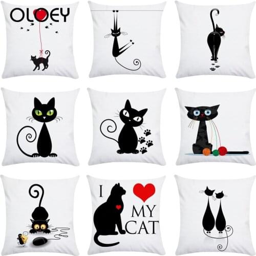 Cartoon Black Cat Super Soft Polyester Home Pillowcase Decoration Living Room Pillowcase Hotel Car Decoration Soft Pillowcase
