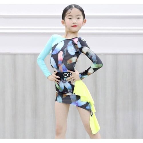 Latina Dance Dress For Girls Blue Performance Costume Designer Clothes Long Sleeve Salsa Dance Outfit Samba Dance Wear DL7673