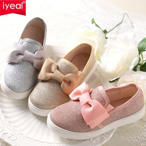 IYEAL Princess Girls' Shoes Spring Autumn All-match Kids Girl Single Glitter Bowknot Shoes Childrens Casual Soft Sole Shoes