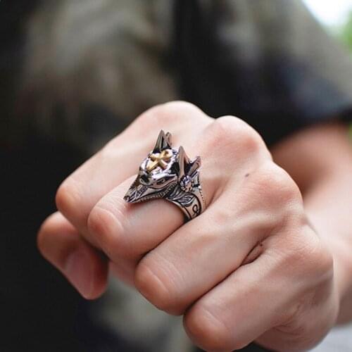 Vintage Anubis Stainless Steel Rings Men Women Fashion Egyptian Mythology Wolf Head Ring Male Punk Biker Jewelry Gift