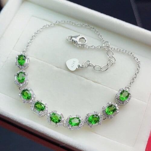 Chic Green Crystal Emerald Gemstones Diamonds Chain Braccelets for Women White Gold Silver Color Fine Trendy Jewelry Accessories