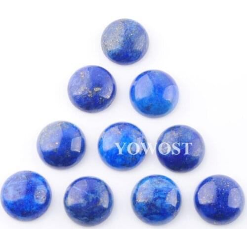 20pcs Lapis Lazuli Stone No Hole Round Cabochon 14mm Flat Back fit Pendants Base Ring Findings Stud Earring Accessories QU3268