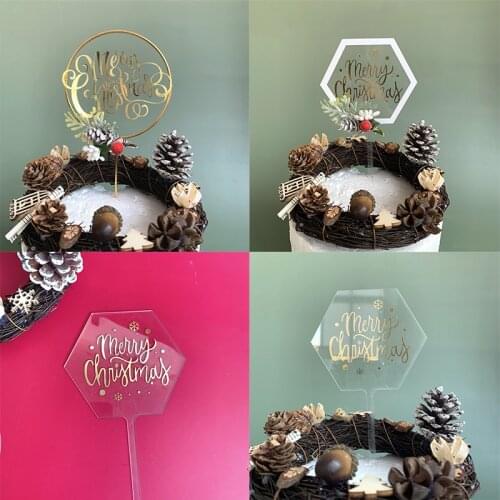 2020 Merry Christmas Acrylic Cake Topper Gold Letters Xmas Cupcake Toppers for Xmas Christmas Party Cake Decorations Baby Shower