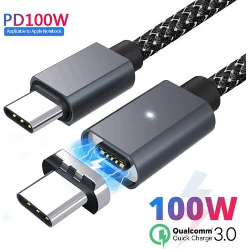 5A Fast Charging Magnetic Cable 100W PD QC3.0 USB C Quick Charger Type-C Data Cord For Huawei Xiaomi Samsung Tablet Charge Cable