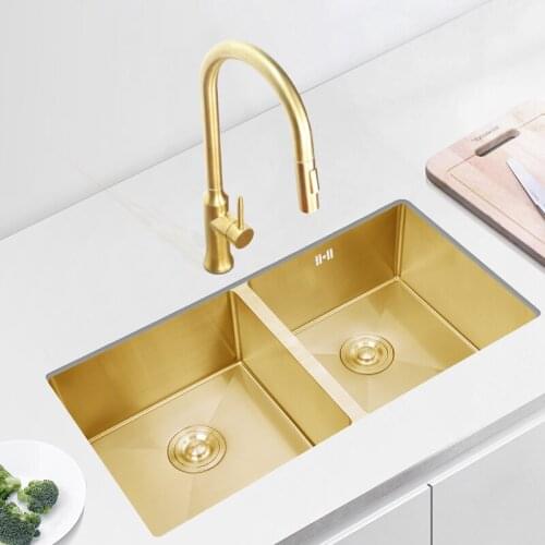 85x45 cm brushed gold kitchen sink under counter sink vegetable wash basin sink 304 stainless steel double bowl of the same size
