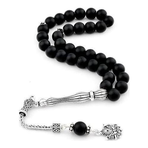 925 Sterling Silver Tassel Handmade Rosary with Mate Onyx Stone Natural Stone Beads Middle East Prayer Islamic Muslim Tasbih