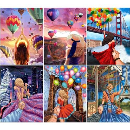 Diy 5d Full Diamond Painting Embroidery Character Square Round Drill Balloon Bridge Lover Mosaic Furniture Decoration Hobby Gift