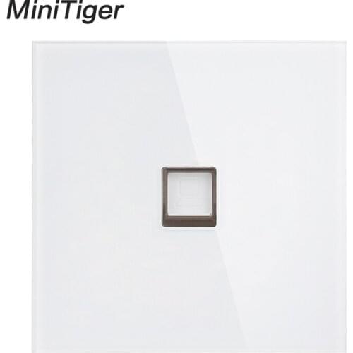 Minitiger White Luxury Crystal Tempered Glass Panel RJ45 Internet Jack Wall Data Socket Computer Outlet