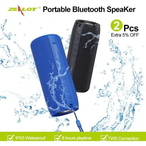ZEALOT S51 Portable Bluetooth Speaker Outdoor 10W TWS Connection High Quality Sound IPX5 Waterproof 8 hours use time Speaker