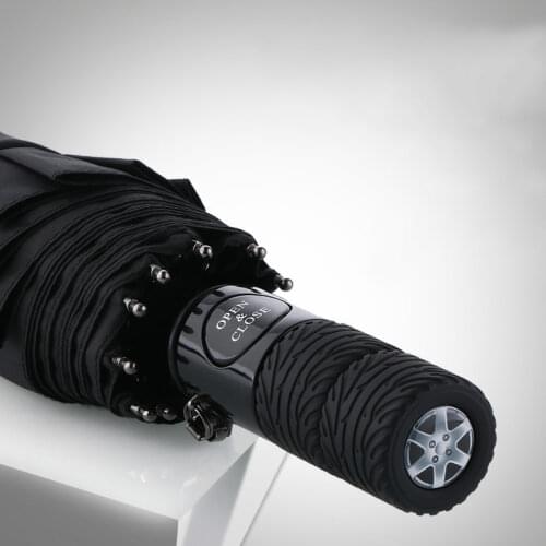 Big Automatic Umbrella Windproof Wheel Head Three Folding Umbrella Rain Women Parasol Student Black Umbrella Paraguas Gift SY135