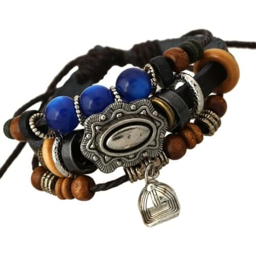 Gnova New Fashion Hat Chain Charm Handmade Genuine Leather Adjustable Bracelet Wristband Jewelry Valentines Day Gift Men