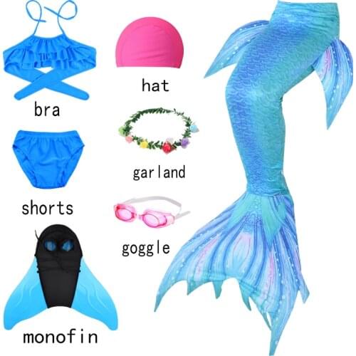 Halloween The Little Mermaid Tail Costume Children With Monofin Flipper Cosplay Kids Girl Fancy Swimsuit Costume