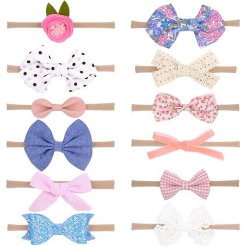 DUOJIAOYAN 12pcs/set children Nylon Stretch Headband flower hair accessories Fabric hair band Girls baby bow hair hoop