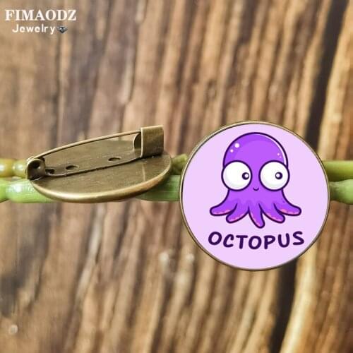 FIMAODZ Mood Octopus Brooches Cute Starfish Turtle Whale Sea Animal Cartoon Glass Badges Metal Brooch Pin Gift Friends