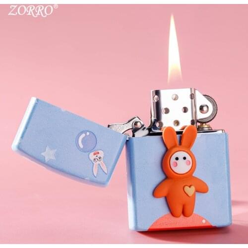 Zorro Lighter Old-fashioned Nostalgic Retro Sticker Cartoon Creative Personality Cute Rabbit to Send Boyfriend Pure Copper