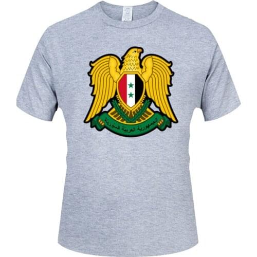 Cotton T shirt Men Coat of arms of Syria national emblem Print High Quality O-neck T Shirt Tees Tops Man Fashion Casual T-shirts